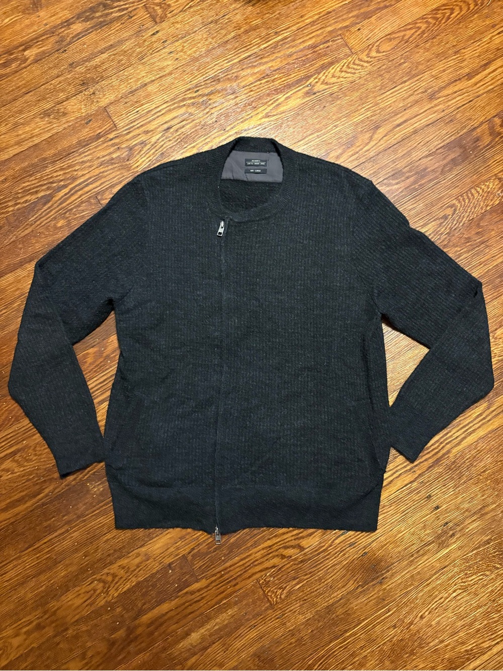AllSaints Men's Black Zip-Up Knit Sweater